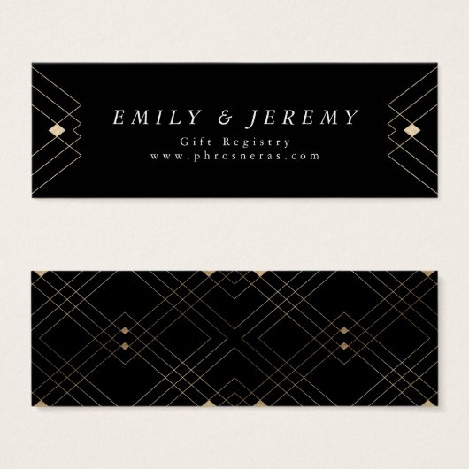 Gold Diamond Black Geometric Deco Gatsby Wedding Mini Visitekaartjes (Voorkant /achterkant)