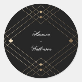 Gold Diamond Black Geometric Deco Gatsby Wedding Ronde Sticker