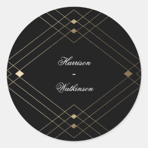 Gold Diamond Black Geometric Deco Gatsby Wedding Ronde Sticker