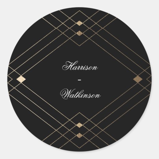 Gold Diamond Black Geometric Deco Gatsby Wedding Ronde Sticker (Voorkant)