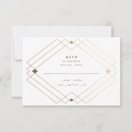 Gold Diamond Black Geometric Deco Gatsby Wedding RSVP Kaartje