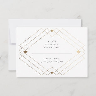 Gold Diamond Black Geometric Deco Gatsby Wedding RSVP Kaartje