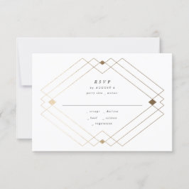 Gold Diamond Black Geometric Deco Gatsby Wedding RSVP Kaartje