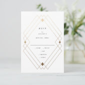 Gold Diamond Black Geometric Deco Gatsby Wedding RSVP Kaartje (Staand voorkant)