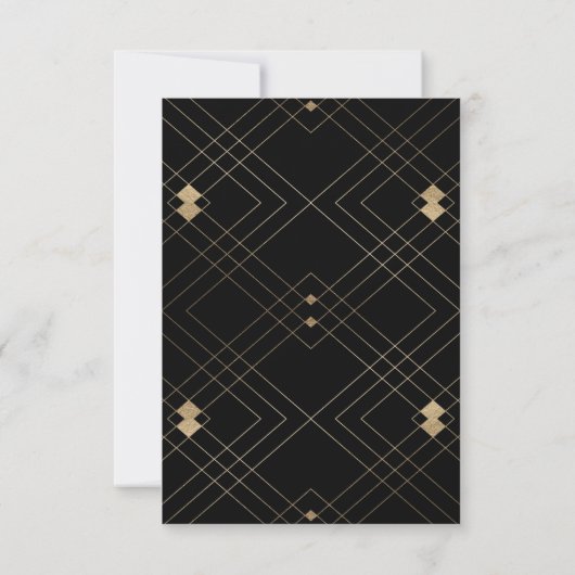 Gold Diamond Black Geometric Deco Gatsby Wedding RSVP Kaartje (Achterkant)