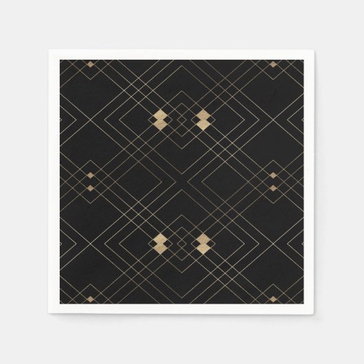 Gold Diamond Black Geometric Deco Gatsby Wedding Servet (Voorkant)