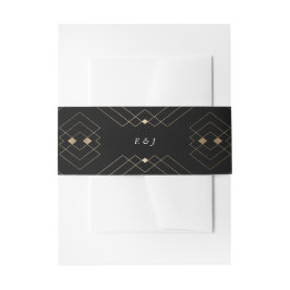 Gold Diamond Black Geometric Deco Gatsby Wedding Uitnodigingen Wikkel