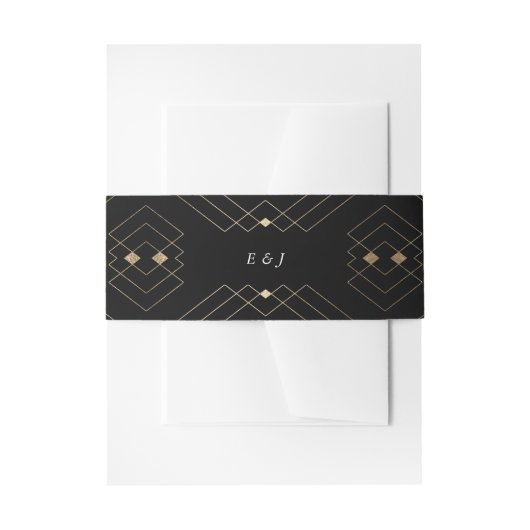 Gold Diamond Black Geometric Deco Gatsby Wedding Uitnodigingen Wikkel (Voorkant Voorbeeld)