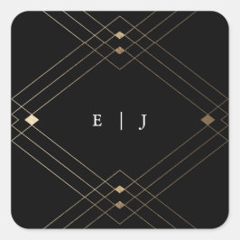 Gold Diamond Black Geometric Deco Gatsby Wedding Vierkante Sticker