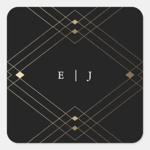 Gold Diamond Black Geometric Deco Gatsby Wedding Vierkante Sticker
