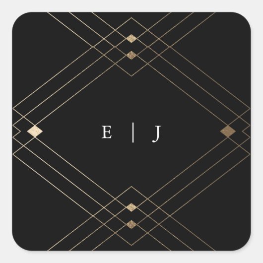 Gold Diamond Black Geometric Deco Gatsby Wedding Vierkante Sticker (Voorkant)