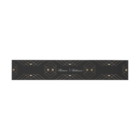 Gold Diamond Black Geometric Deco Wedding Uitnodigingen Wikkel (Vlak)