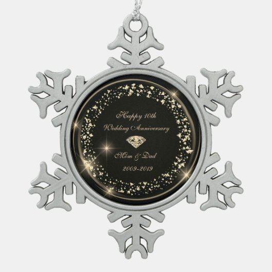 Gold Diamond Confetti 10th Wedding Jubileum Tin Sneeuwvlok Ornament (Voorkant)
