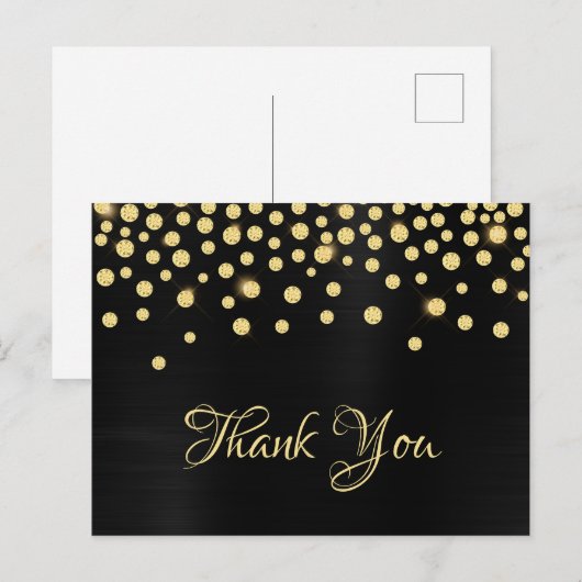 Gold Diamond Confetti Black Satin Gradient Folie Briefkaart (Voorkant / Achterkant)