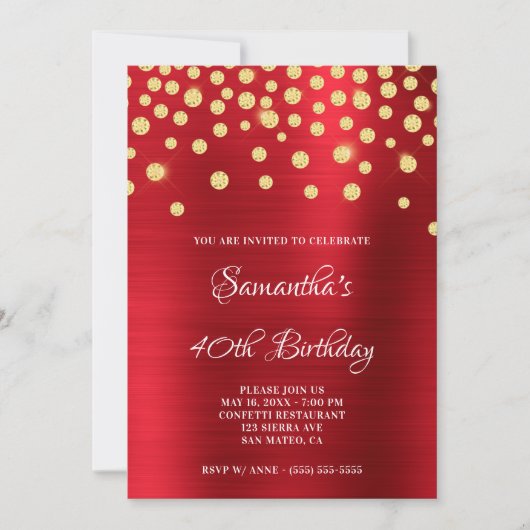 Gold Diamond Confetti Red Folie Satin Ombre Kaart (Voorkant)