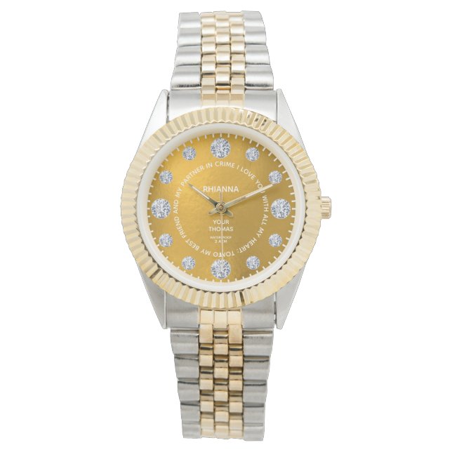 Gold Diamond Custom Gezegde Dial Gift Wrist Horloge (Voorkant)