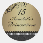 Gold Diamond & Damask Quinceanera Sticker (Voorkant)
