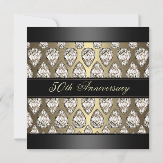 Gold Diamond Design Wedding Jubileum Invite Kaart (Voorkant)