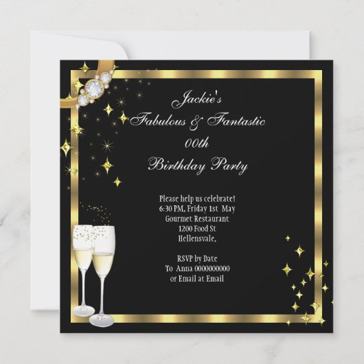 Gold Diamond Fabulous Glitter High Heels Party Kaart (Achterkant)