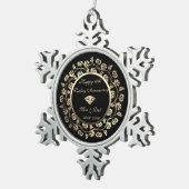 Gold Diamond, Floral 10th Wedding Jubileum Tin Sneeuwvlok Ornament (Rechts)