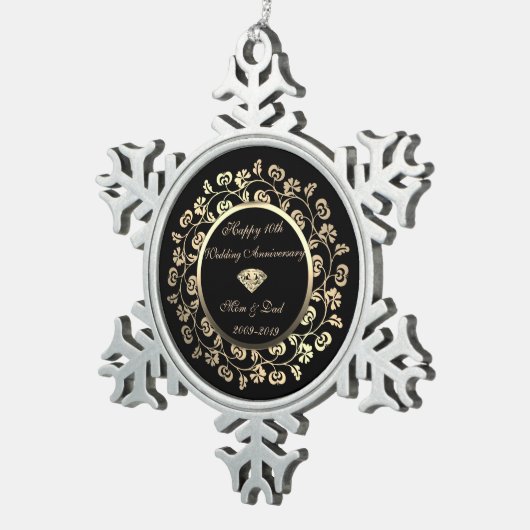 Gold Diamond, Floral 10th Wedding Jubileum Tin Sneeuwvlok Ornament (Rechts)