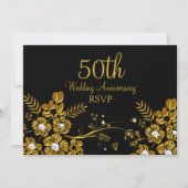 Gold Diamond Floral Swirl 50th Jubileum RSVP Kaart (Voorkant)
