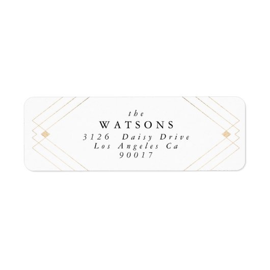 Gold Diamond Geometric Art Deco Gatsby Wedding Etiket (Voorkant)