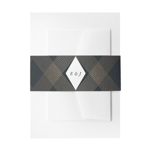 Gold Diamond Geometric Art Deco Navy Uitnodigingen Wikkel (Voorkant Voorbeeld)