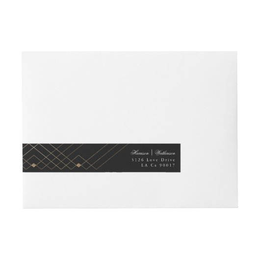 Gold Diamond Geometric Black Deco Gatsby Wedding Adreslabel Wikkel (Voorkant)
