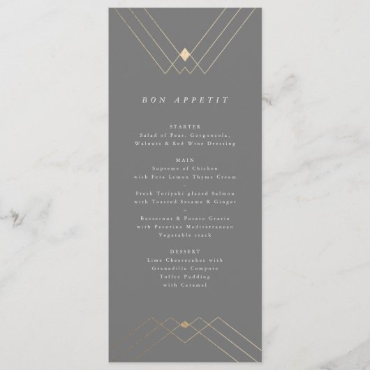 Gold Diamond Gray Geometric Deco Gatsby Menu (Voorkant)