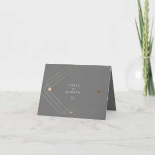 Gold Diamond Gray Geometric Deco Gatsby Wedding Bedankkaart