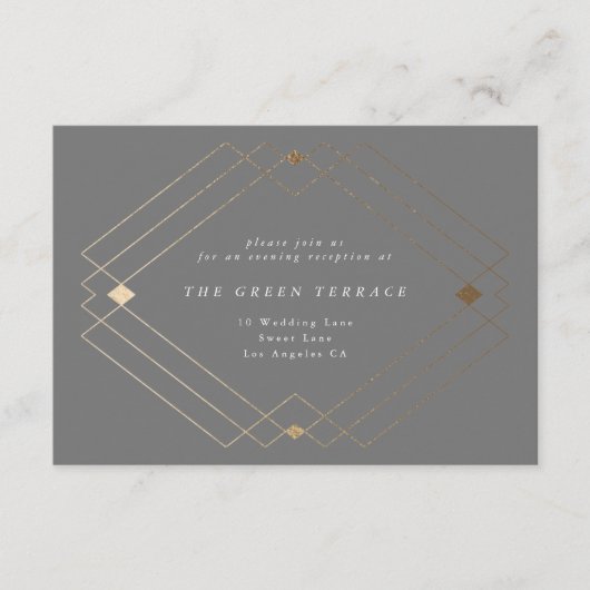 Gold Diamond Gray Geometric Deco Gatsby Wedding Informatiekaartje (Voorkant)