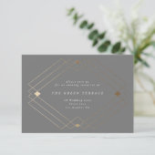 Gold Diamond Gray Geometric Deco Gatsby Wedding Informatiekaartje (Staand voorkant)