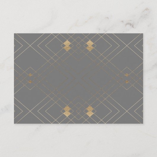 Gold Diamond Gray Geometric Deco Gatsby Wedding Informatiekaartje (Achterkant)