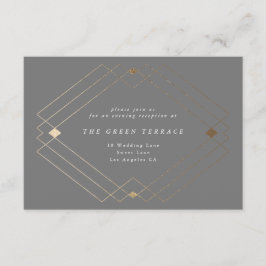Gold Diamond Gray Geometric Deco Gatsby Wedding Informatiekaartje