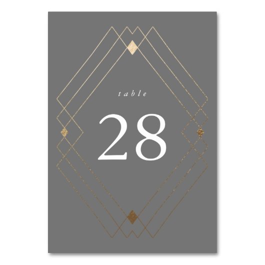 Gold Diamond Gray Geometric Deco Gatsby Wedding Kaart (Voorkant)