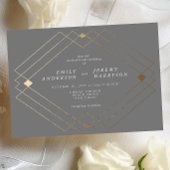 Gold Diamond Gray Geometric Deco Gatsby Wedding Kaart