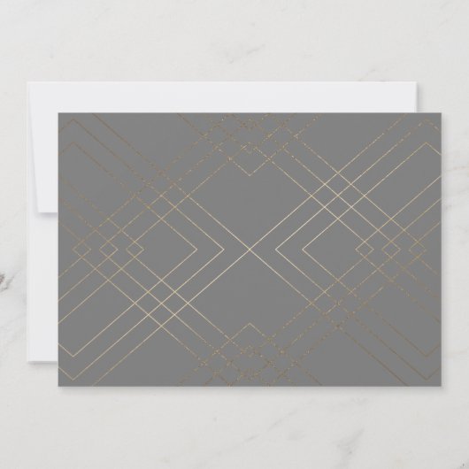 Gold Diamond Gray Geometric Deco Gatsby Wedding Kaart (Achterkant)