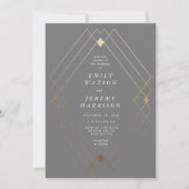 Gold Diamond Gray Geometric Deco Gatsby Wedding Kaart (Voorkant)