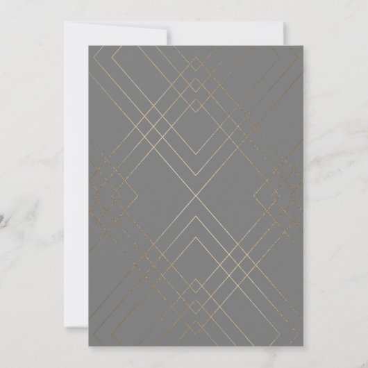 Gold Diamond Gray Geometric Deco Gatsby Wedding Kaart (Achterkant)