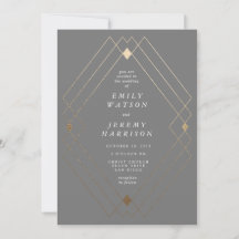 Gold Diamond Gray Geometric Deco Gatsby Wedding