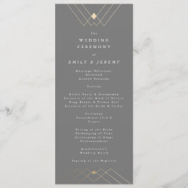 Gold Diamond Gray Geometric Deco Gatsby Wedding Programmakaart