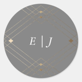 Gold Diamond Gray Geometric Deco Gatsby Wedding Ronde Sticker