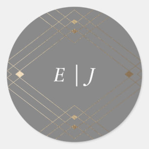 Gold Diamond Gray Geometric Deco Gatsby Wedding Ronde Sticker