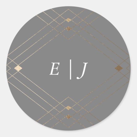 Gold Diamond Gray Geometric Deco Gatsby Wedding Ronde Sticker (Voorkant)