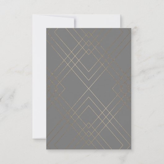 Gold Diamond Gray Geometric Deco Gatsby Wedding RSVP Kaartje (Achterkant)