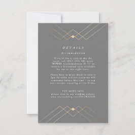 Gold Diamond Gray Geometric Deco Gatsby Wedding RSVP Kaartje