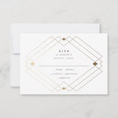 Gold Diamond Gray Geometric Deco Gatsby Wedding RSVP Kaartje (Voorkant)