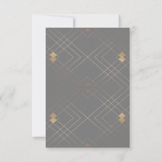 Gold Diamond Gray Geometric Deco Gatsby Wedding RSVP Kaartje (Achterkant)