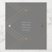 Gold Diamond Gray Geometric Deco Gatsby Wedding Wijn Etiket (Enkel label)